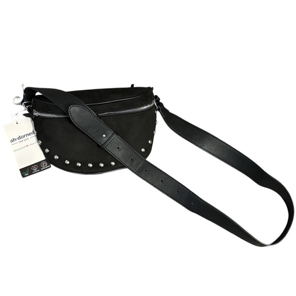Adhorned NY Vegan Suede Leather Studded Sling Crossbody Bag - Picture 3 of 8